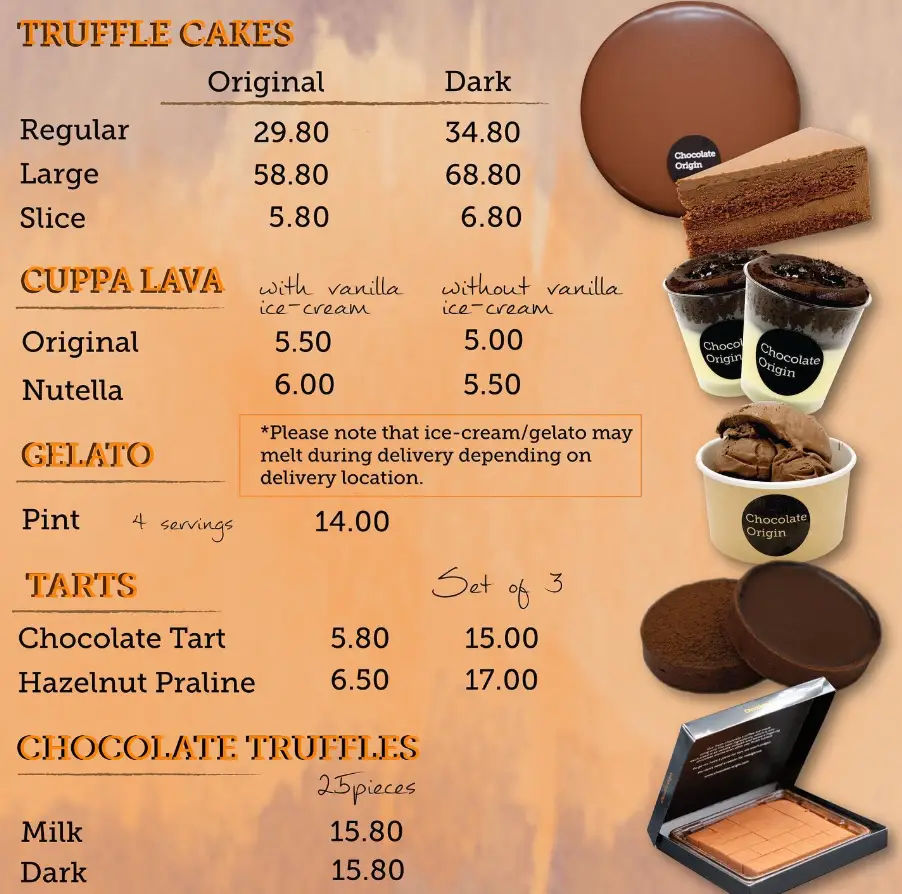 CHOCOLATE ORIGIN MENU SINGAPORE