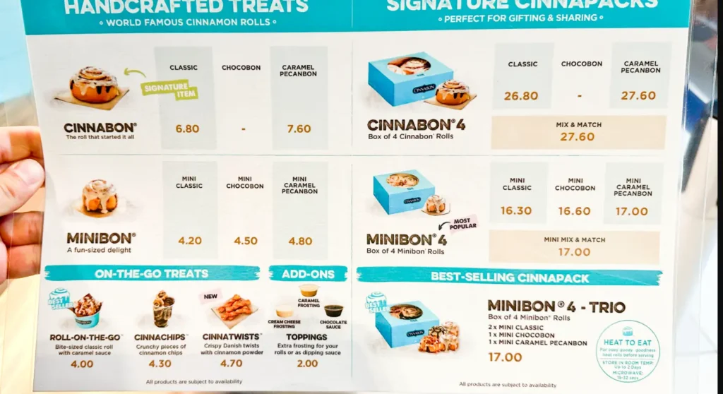 CINNABON MENU  