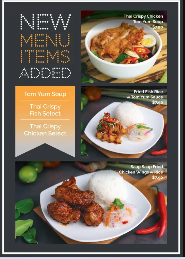 SAAP SAAP THAI MENU SINGAPORE