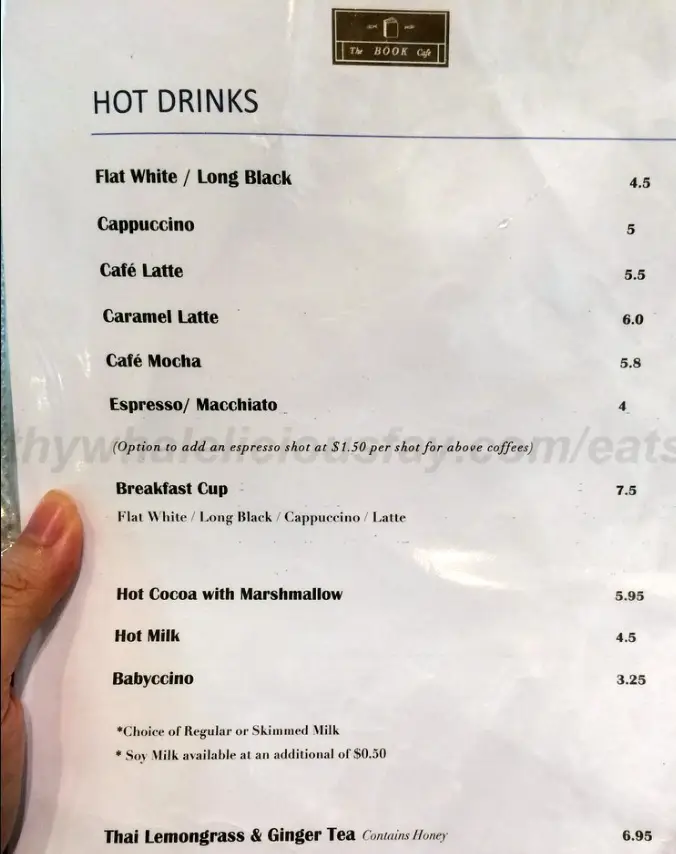 THE BOOK CAFE MENU SINGAPORE