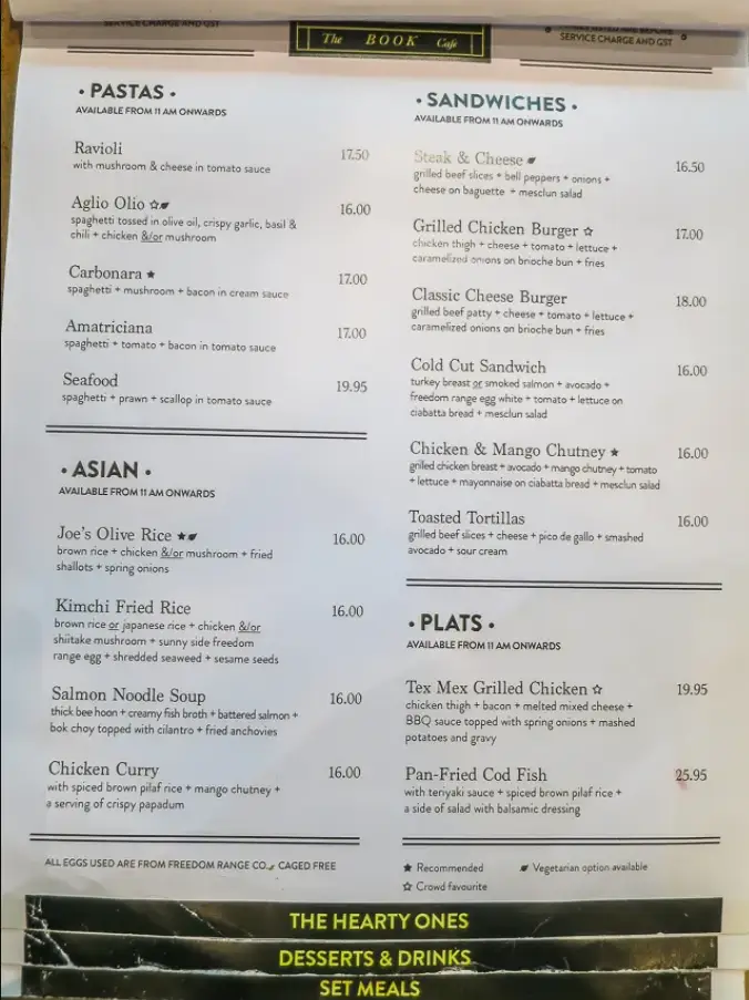 THE BOOK CAFE MENU